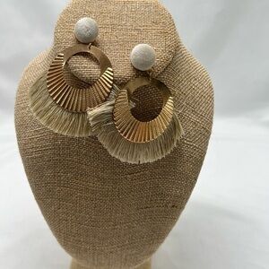 Beige Fringe Statement Earrings